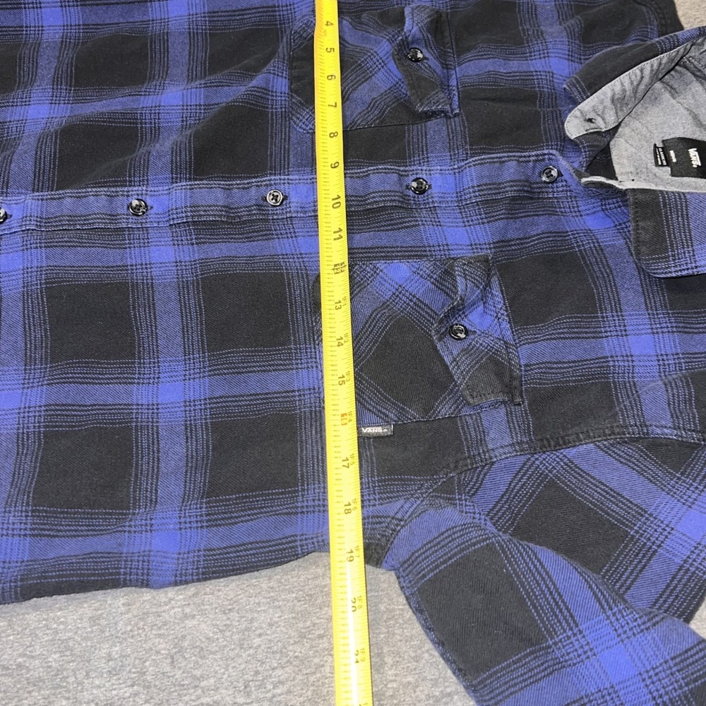 Vans Off The Wall Shirt Mens M Blue Plaid Collard Flannel Button Long Sleeve - Picture 6 of 7